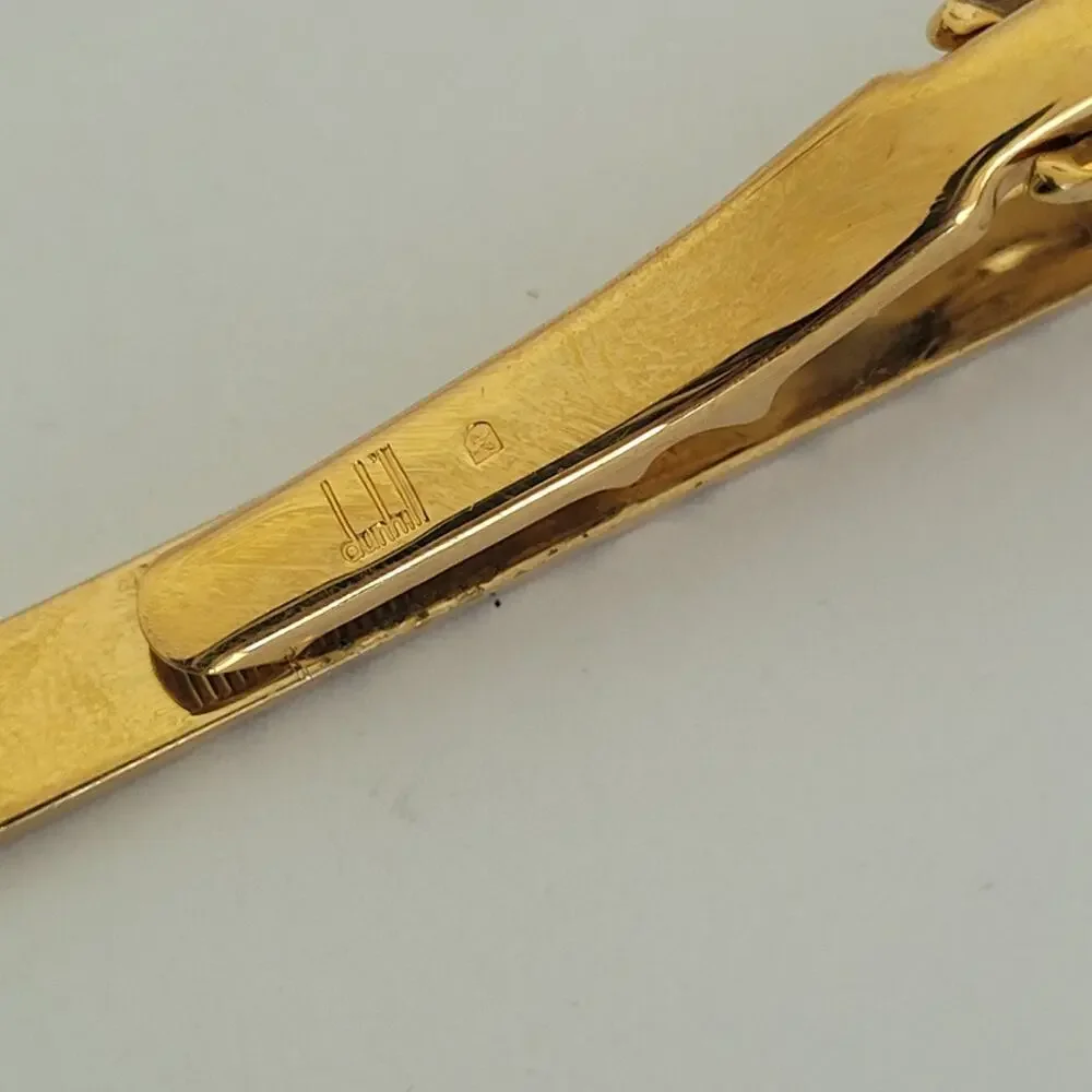 Dunhill Vintage Striped Tie Clasp Clip Bar Gold Retro Geometric Minimalistic